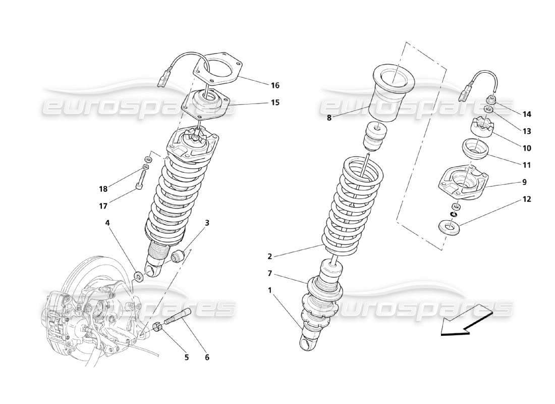 maserati qtp. (2003) 4.2 diagramma delle parti delle parti della sospensione posteriore