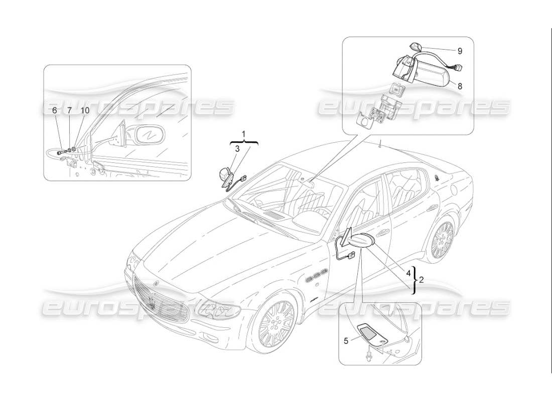 maserati qtp. (2007) 4.2 f1 schema delle parti degli specchietti retrovisori interni ed esterni