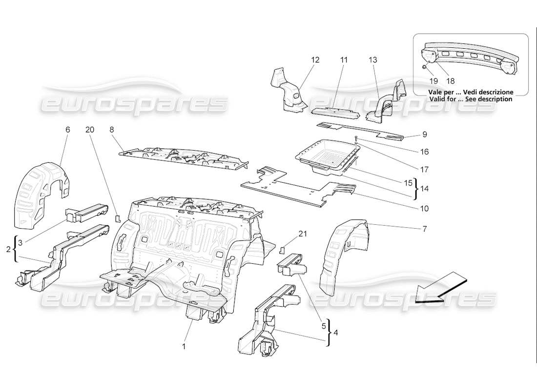 maserati qtp. (2006) 4.2 f1 telaietti strutturali posteriori e pannelli in lamiera diagramma delle parti