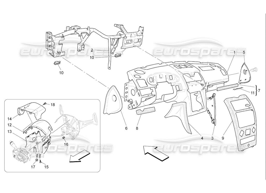 maserati qtp. (2006) 4.2 f1 diagramma delle parti dell'unità del cruscotto