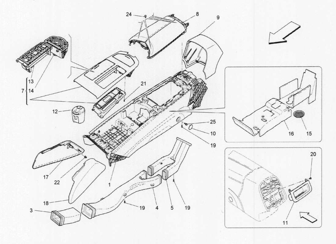 maserati qtp. v6 3.0 tds 275bhp 2017 diagramma delle parti dei vani portaoggetti