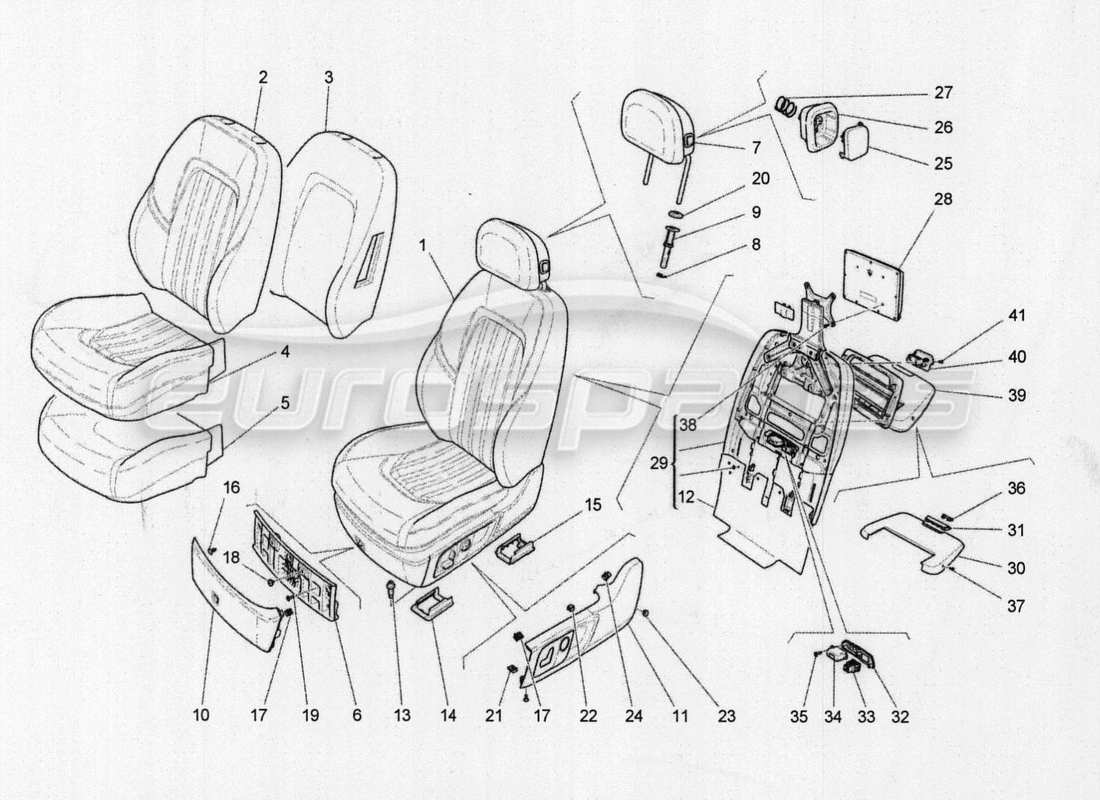 maserati qtp. v8 3.8 530bhp auto 2015 sedili anteriori: schema delle parti dei pannelli di rivestimento