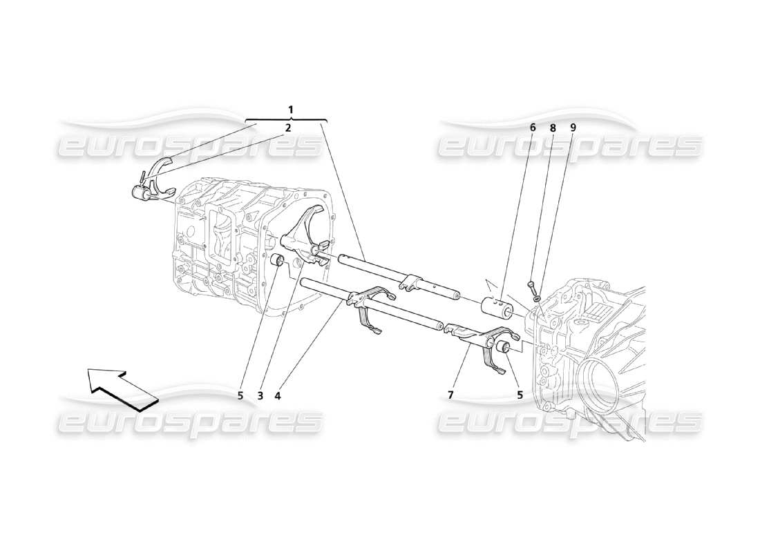 maserati qtp. (2003) 4.2 diagramma delle parti dei controlli interni del cambio