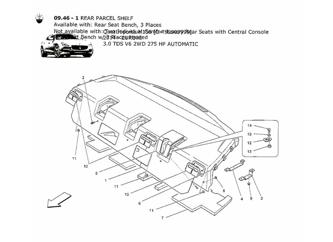 maserati qtp. v6 3.0 tds 275bhp 2014 ripiano posteriore diagramma delle parti