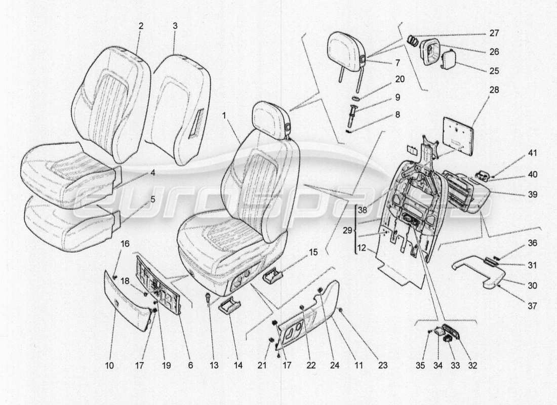 maserati qtp. v8 3.8 530bhp 2014 auto sedili anteriori: schema delle parti dei pannelli di rivestimento