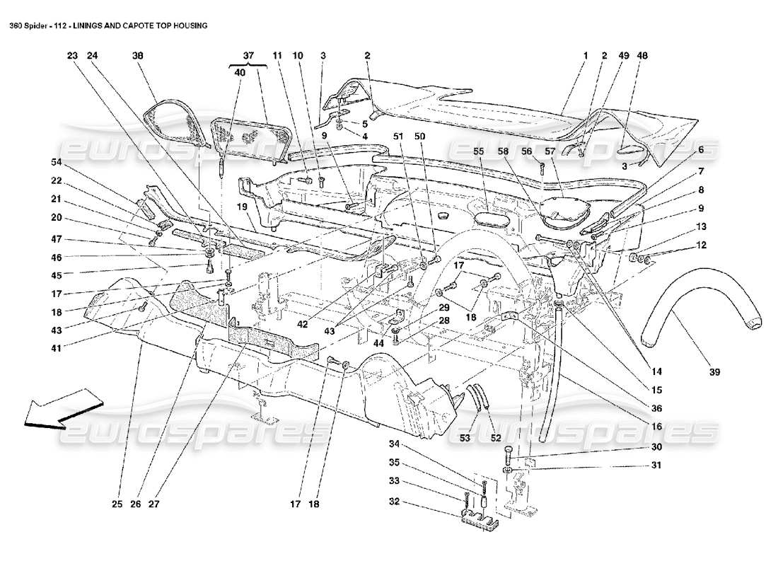 ferrari 360 spider fodere e capote top housing diagramma delle parti