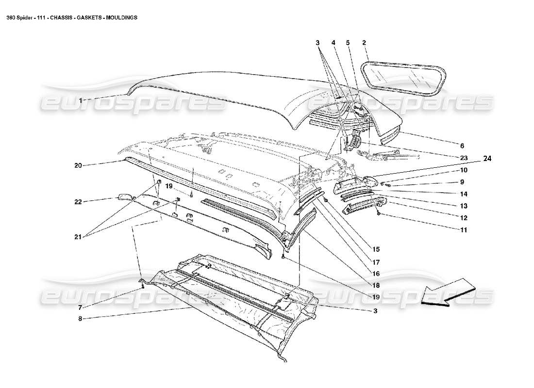 ferrari 360 spider diagramma delle parti telaio - guarnizioni - modanature