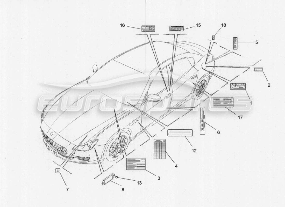 maserati qtp. v8 3.8 530bhp 2014 auto diagramma delle parti di adesivi ed etichette