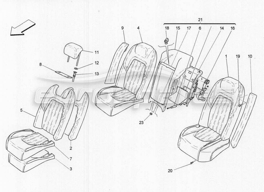 maserati qtp. v8 3.8 530bhp 2014 auto sedili posteriori: schema delle parti dei pannelli di rivestimento