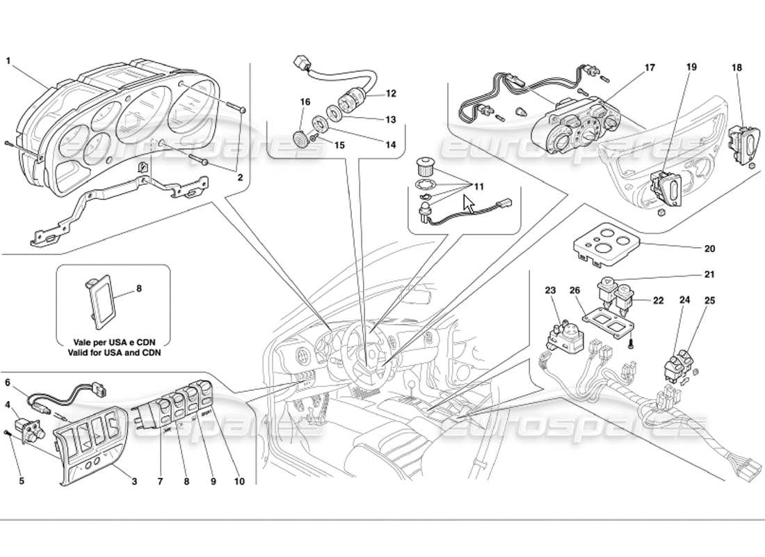 ferrari 360 modena strumenti del cruscotto diagramma delle parti