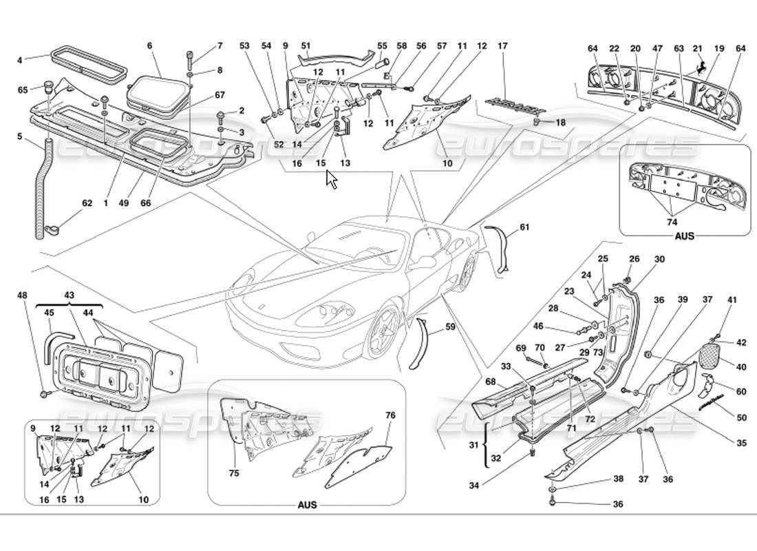 ferrari 360 modena finitura esterna degli scudi diagramma delle parti