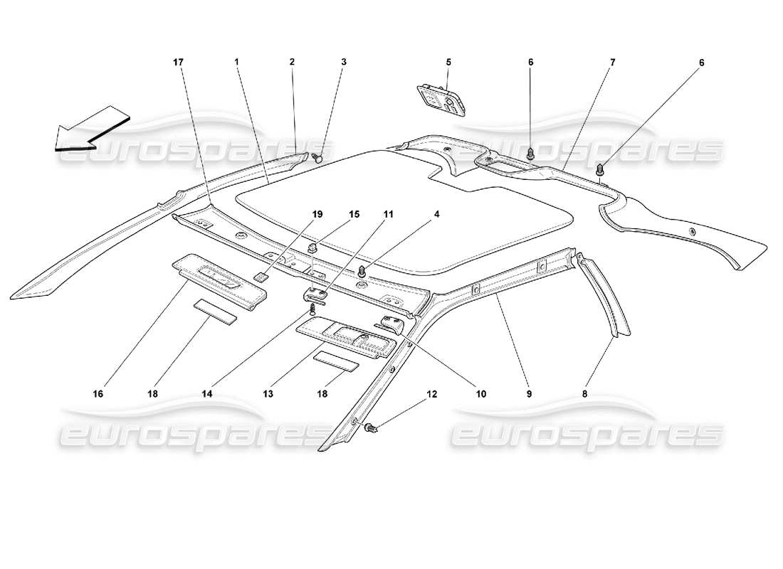 ferrari 355 (2.7 motronic) diagramma delle parti delle finiture del tetto