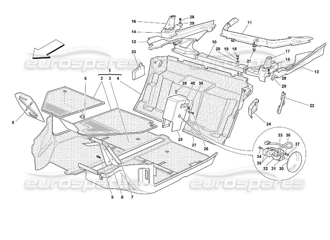 ferrari 355 (2.7 motronic) moquette abitacolo passeggeri diagramma delle parti