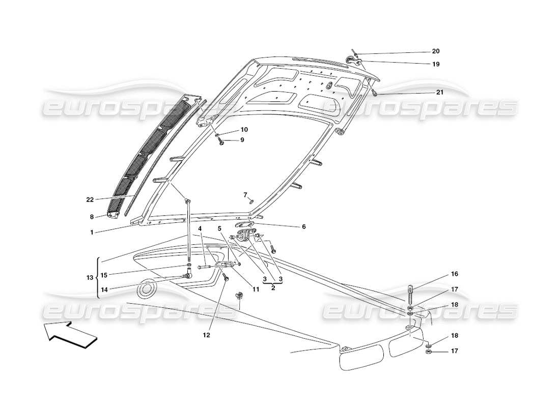 ferrari 430 challenge (2006) cofano motore diagramma delle parti