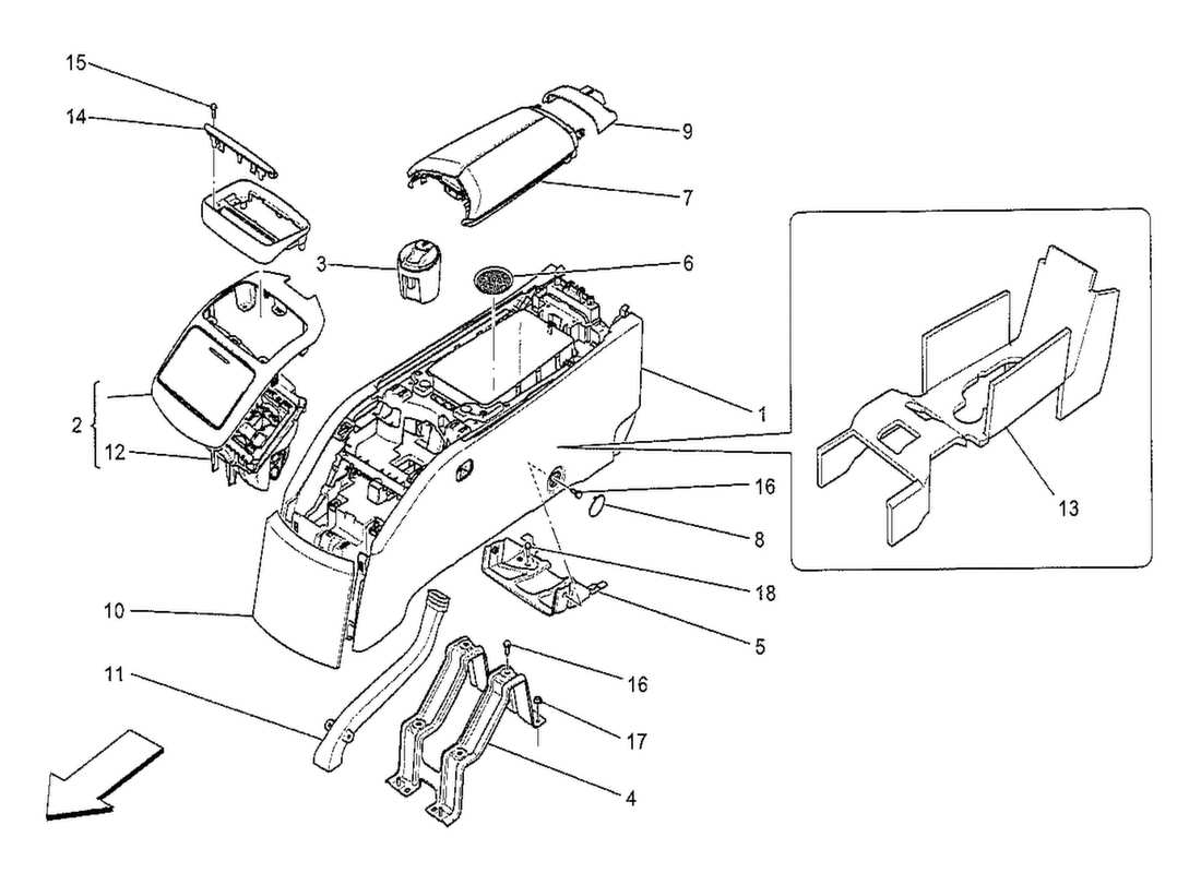 maserati qtp. v8 3.8 530bhp 2014 console accessori e console posteriore schema delle parti