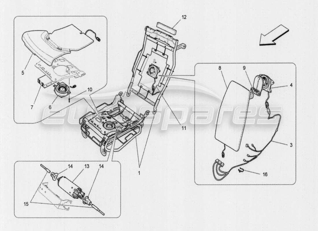 maserati qtp. v8 3.8 530bhp auto 2015 sedili posteriori: pannelli di rivestimento diagramma delle parti