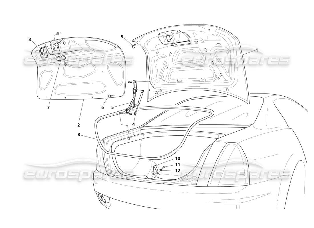 maserati qtp. (2003) 4.2 schema delle parti del cofano posteriore