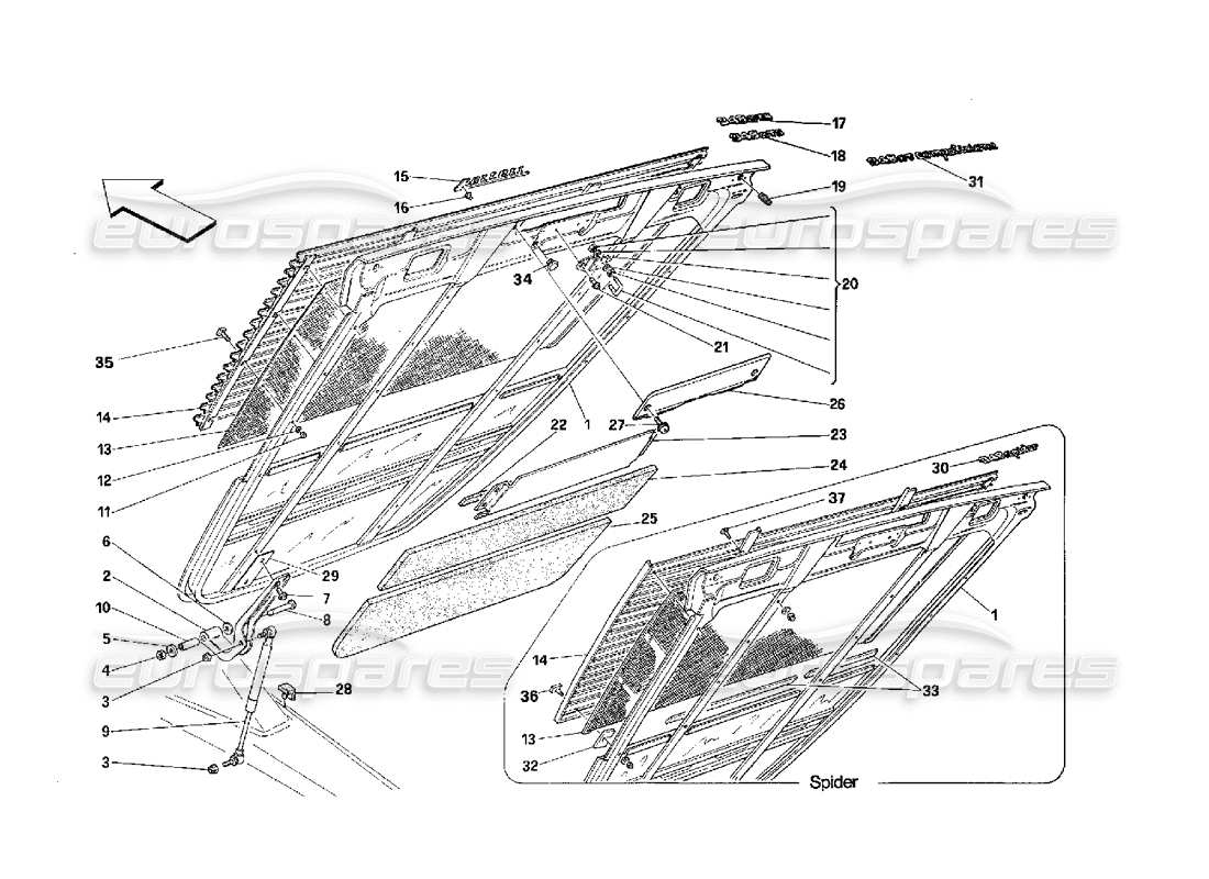 ferrari 348 (2.7 motronic) cofano posteriore diagramma delle parti