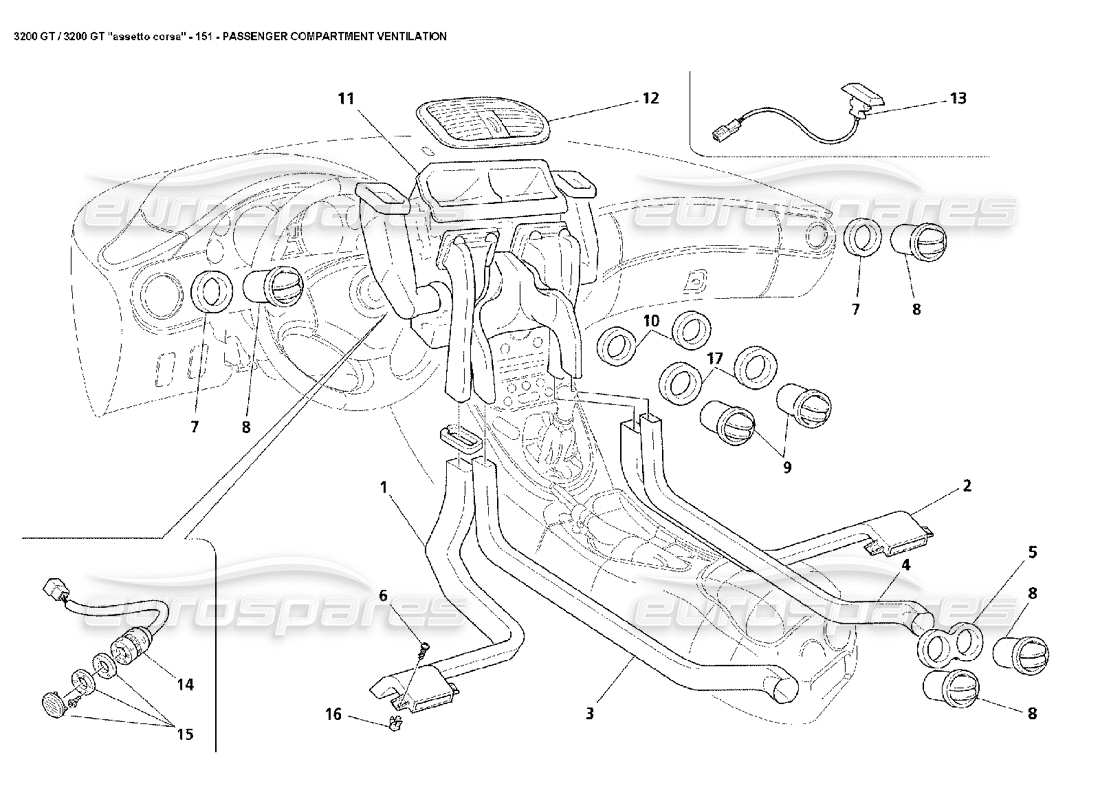 maserati 3200 gt/gta/assetto corsa cabina di ventilazione diagramma delle parti