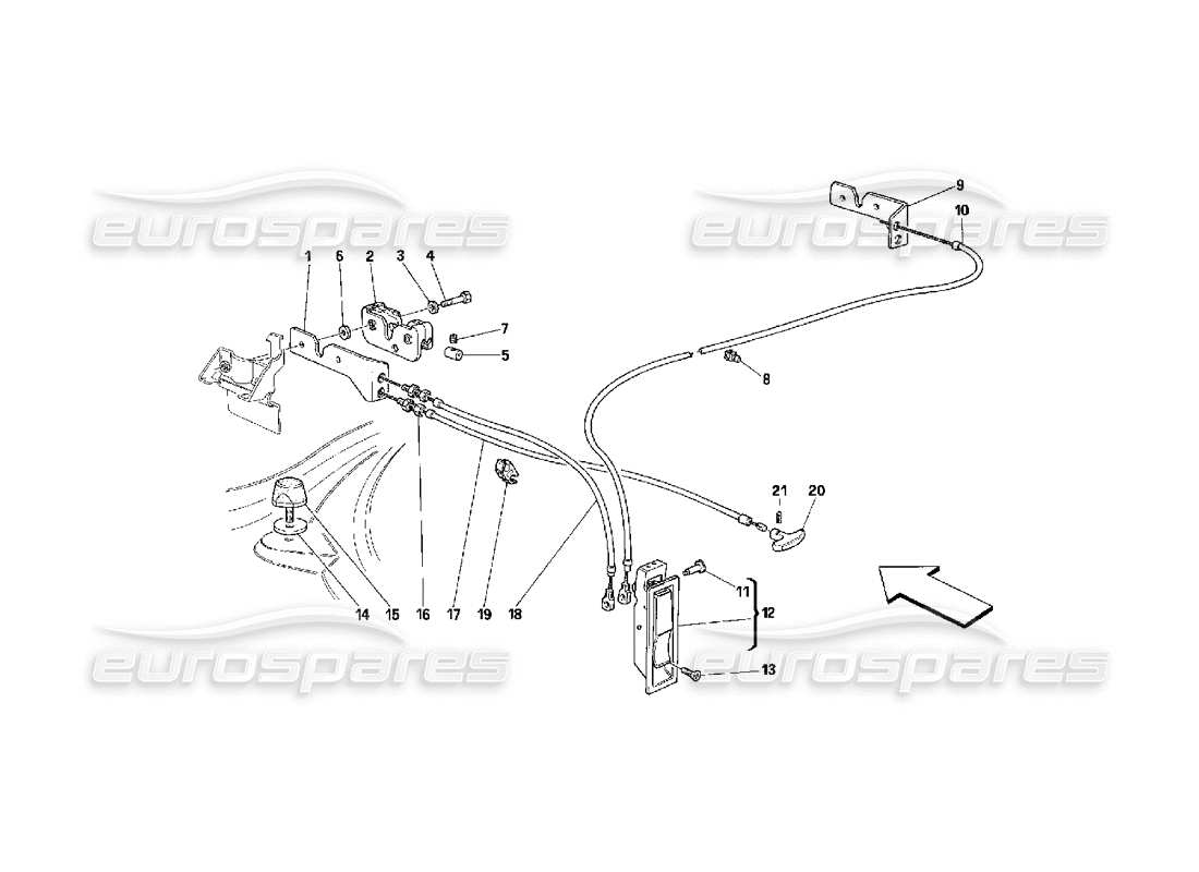 ferrari 348 (2.7 motronic) dispositivo di apertura del cofano anteriore diagramma delle parti