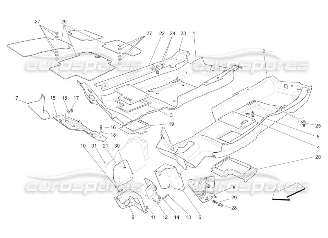 maserati grancabrio (2010) 4.7 tappetini abitacolo diagramma delle parti