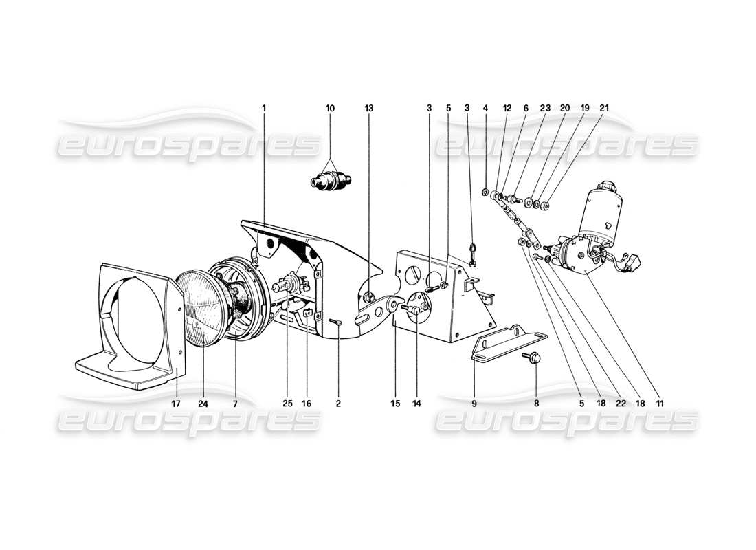 ferrari 328 (1985) dispositivo sollevamento luci e fari diagramma delle parti