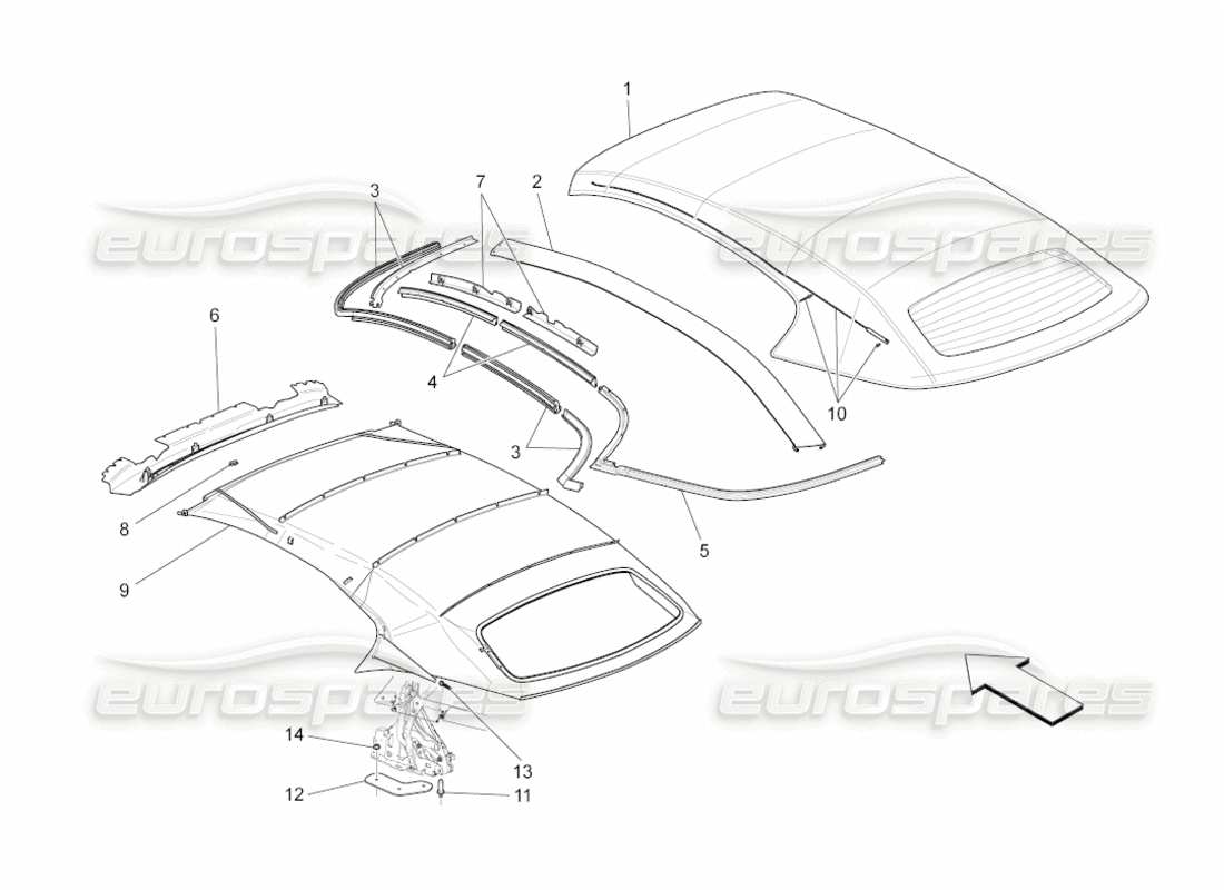 maserati grancabrio (2010) 4.7 capote elettrica: diagramma delle parti dei rivestimenti