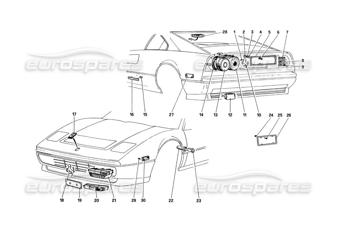 ferrari 328 (1985) luci esterne e modanature diagramma delle parti