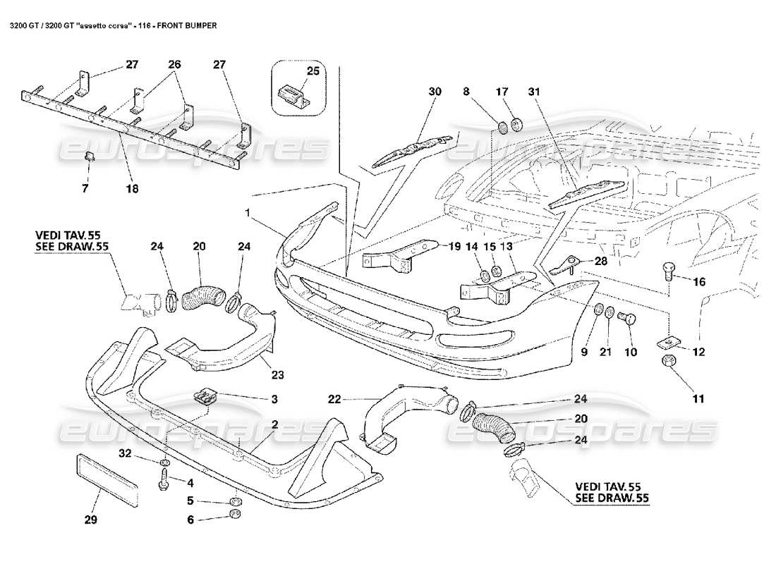 maserati 3200 gt/gta/assetto corsa paraurti anteriore diagramma delle parti