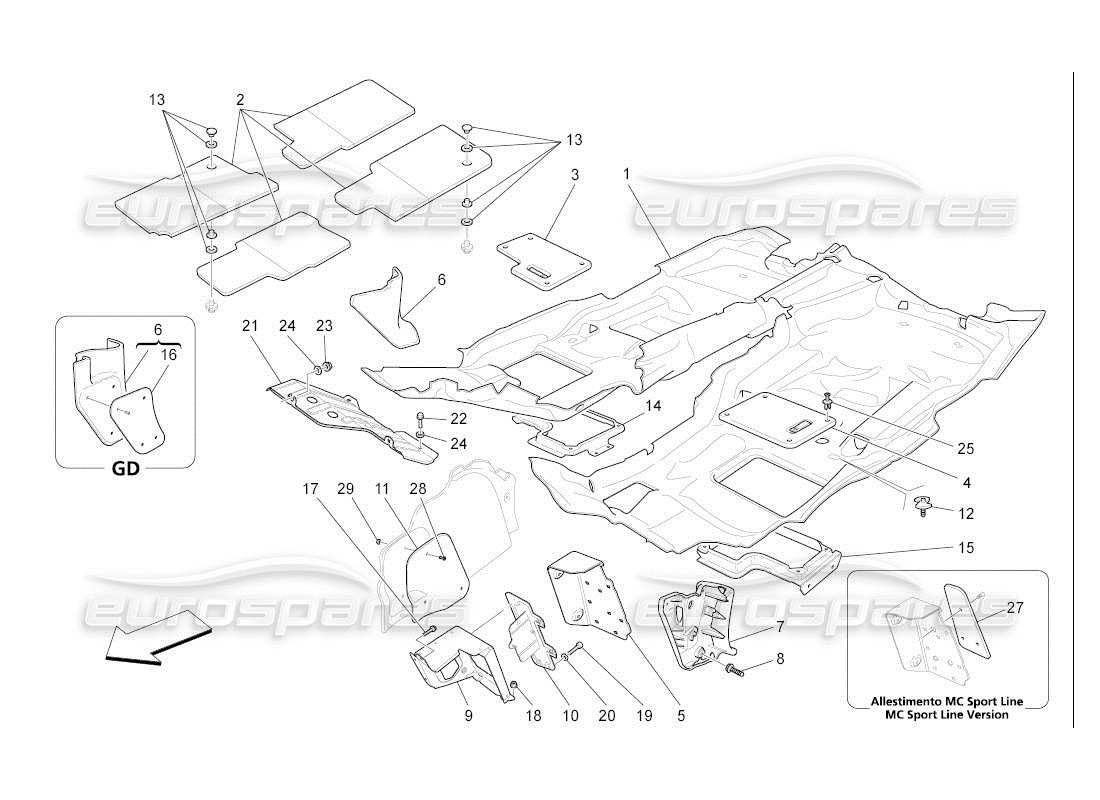 maserati qtp. (2007) 4.2 auto tappetini abitacolo diagramma delle parti