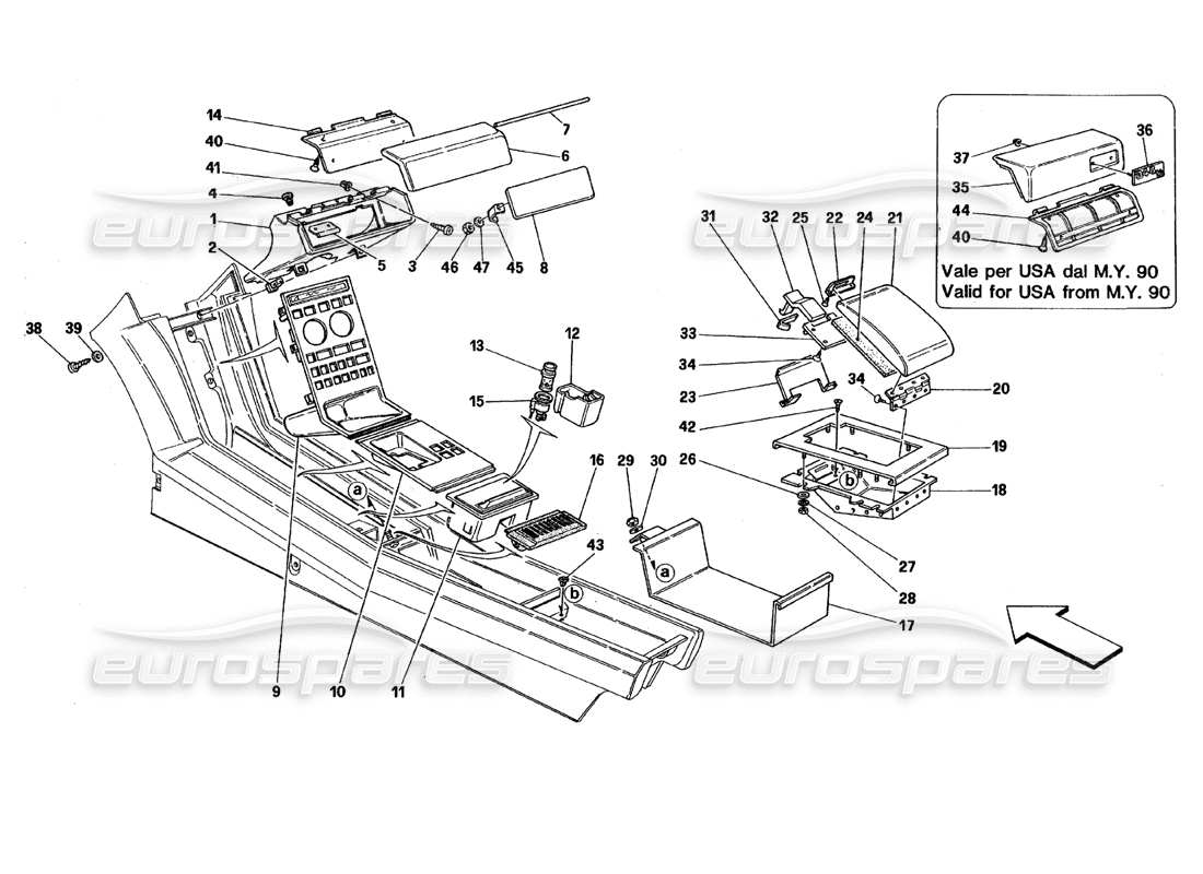 ferrari 348 (1993) tb / ts tunnel - diagramma delle parti degli accessori