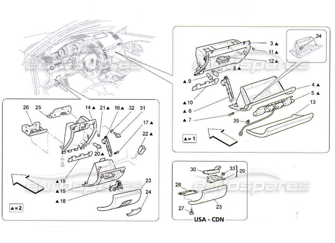 maserati qtp. (2010) 4.2 diagramma delle parti dei vani portaoggetti