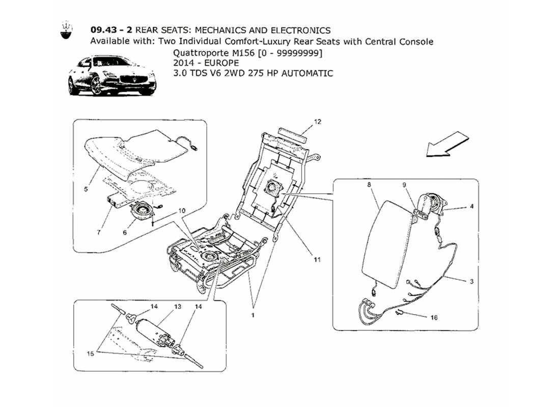 maserati qtp. v6 3.0 tds 275bhp 2014 sedili posteriori: meccanica ed elettronica diagramma delle parti