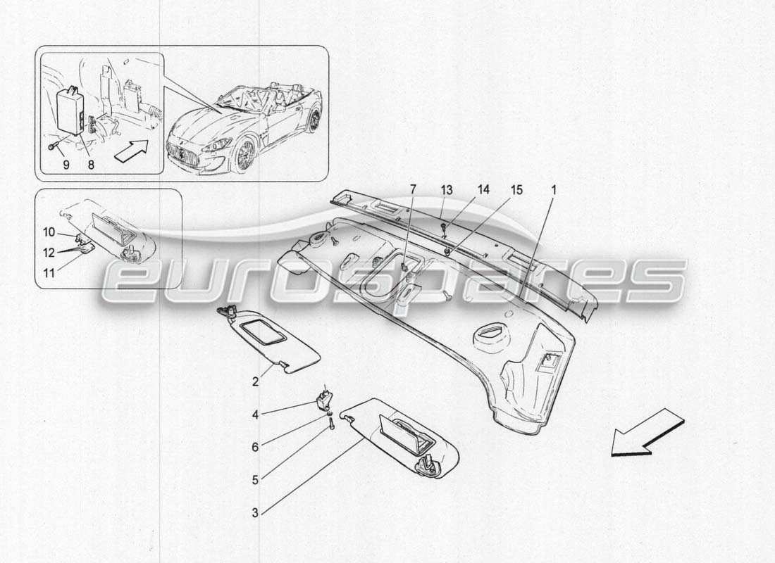 maserati grancabrio mc centenario tetto e visiere parasole diagramma delle parti