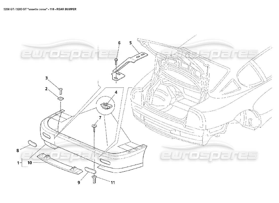 maserati 3200 gt/gta/assetto corsa schema delle parti paraurti posteriore
