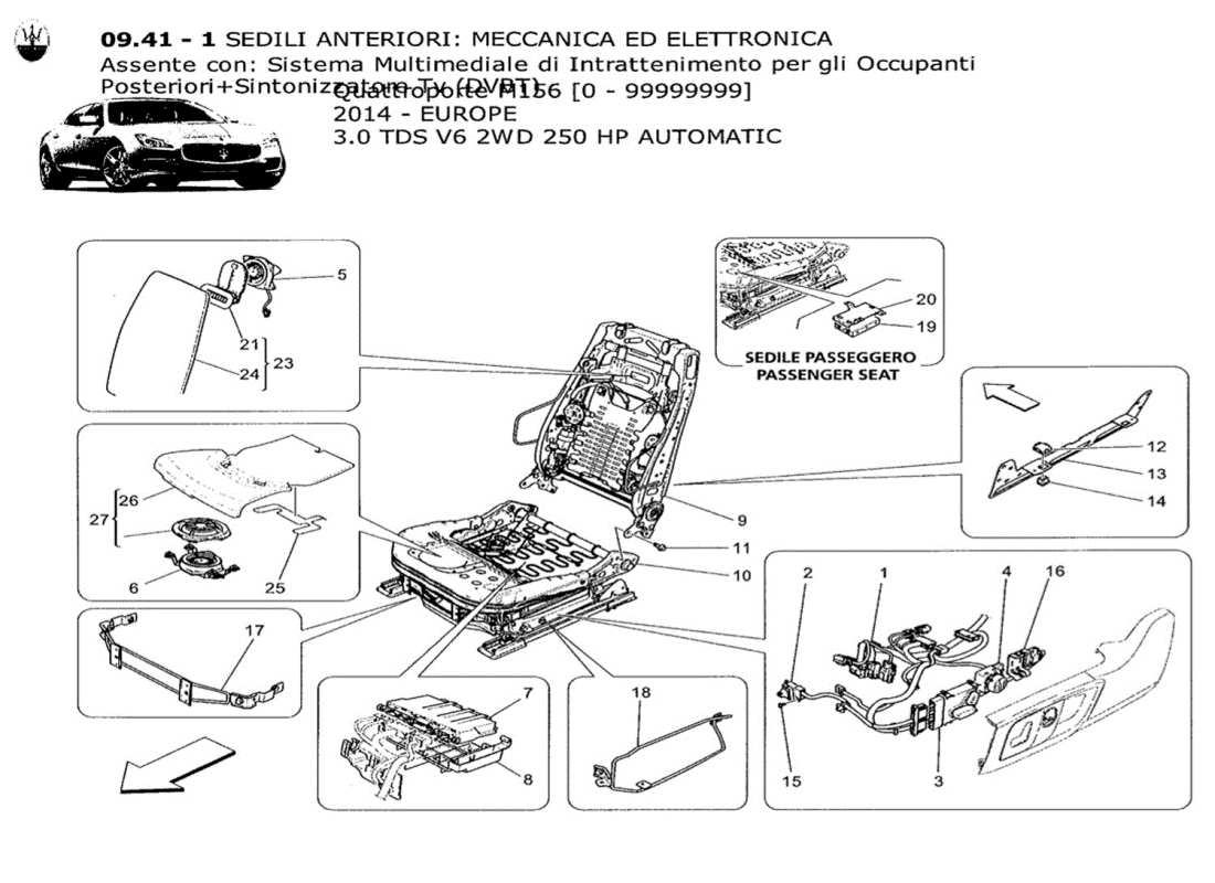 maserati qtp. v6 3.0 tds 250bhp 2014 sedili anteriori: diagramma delle parti meccaniche ed elettroniche