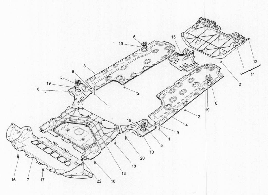 maserati qtp. v6 3.0 bt 410bhp 2015 schema delle parti delle protezioni sottoscocca e sottopavimento