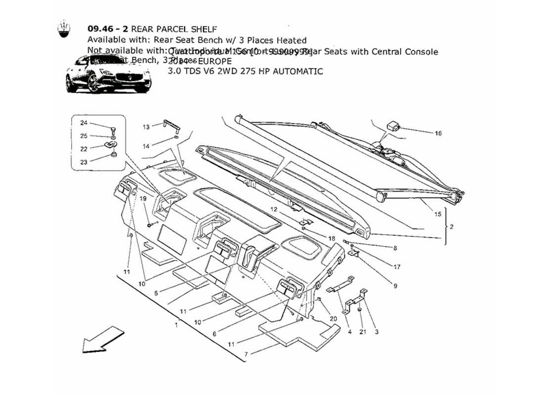 maserati qtp. v6 3.0 tds 275bhp 2014 ripiano posteriore diagramma delle parti