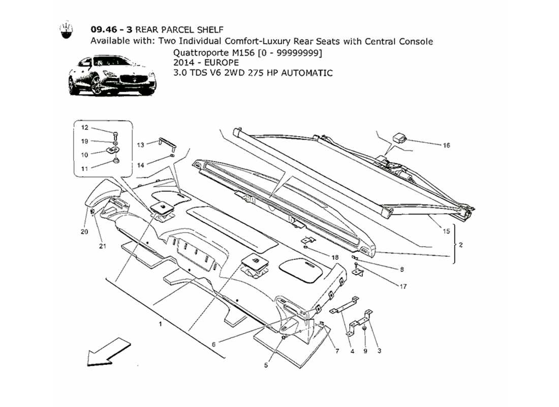 maserati qtp. v6 3.0 tds 275bhp 2014 ripiano posteriore diagramma delle parti