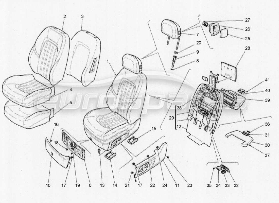 maserati qtp. v8 3.8 530bhp 2014 auto sedili anteriori: schema delle parti dei pannelli di rivestimento