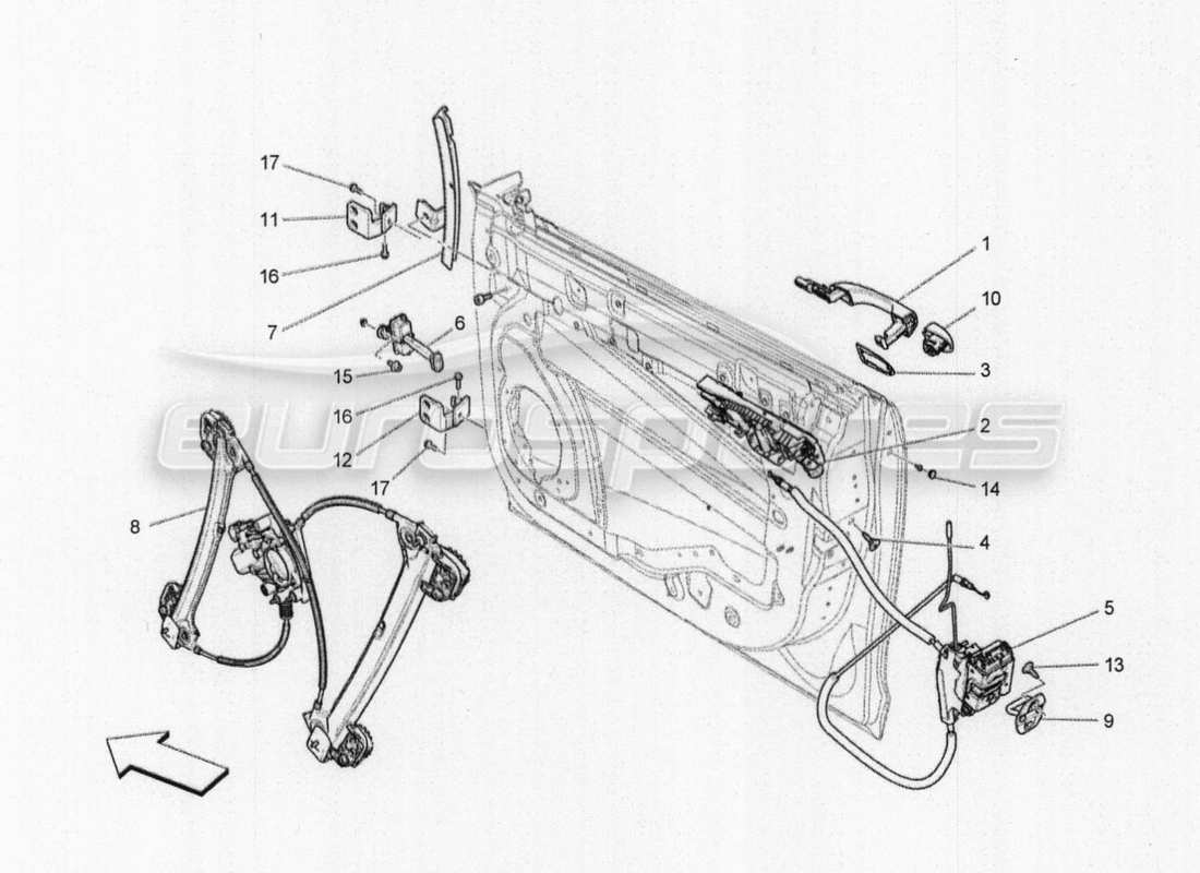 maserati qtp. v8 3.8 530bhp auto 2015 porte anteriori: diagramma delle parti dei meccanismi