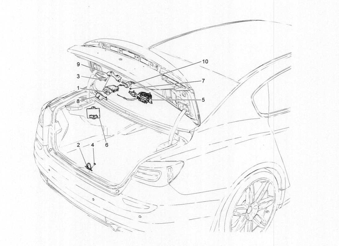 maserati qtp. v6 3.0 bt 410bhp 2015 schema delle parti del controllo dell'apertura del cofano posteriore