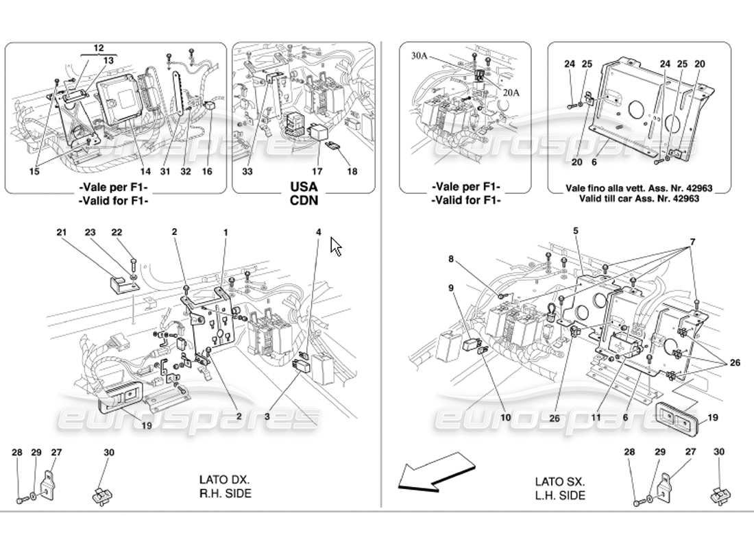 ferrari 360 modena stazioni di controllo dell'abitacolo dei passeggeri posteriori diagramma delle parti