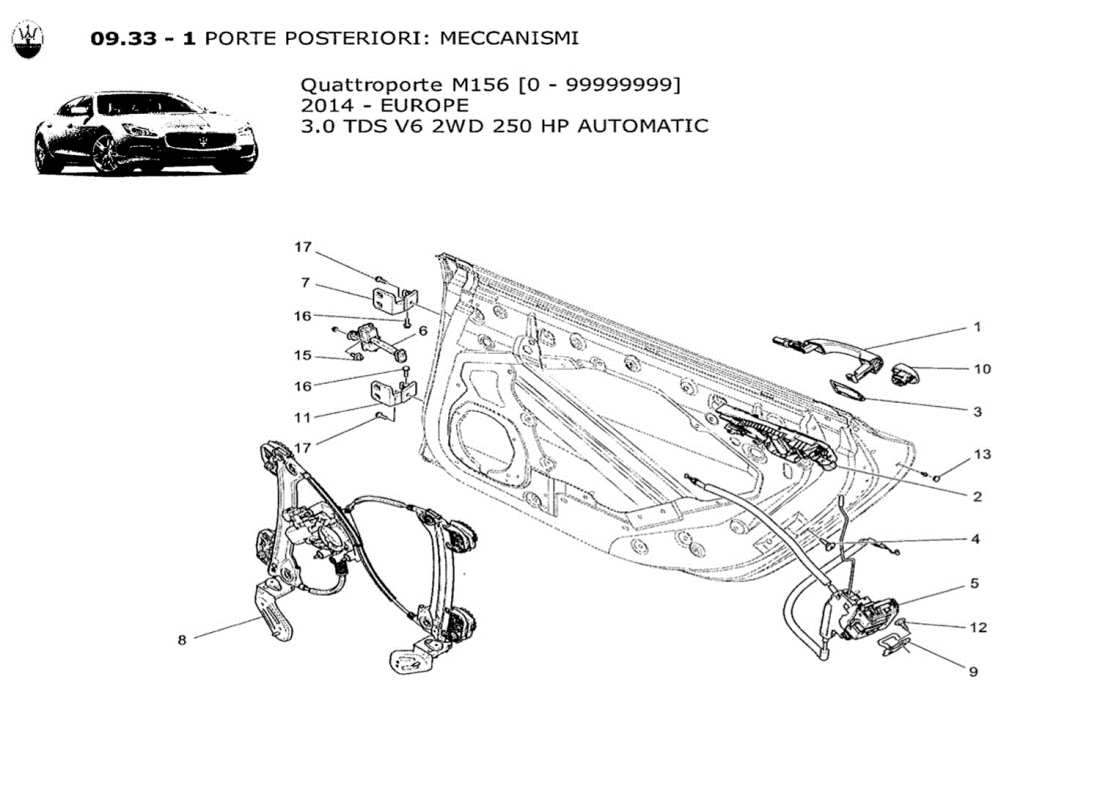 maserati qtp. v6 3.0 tds 250bhp 2014 porte posteriori: meccanismi schema particolare