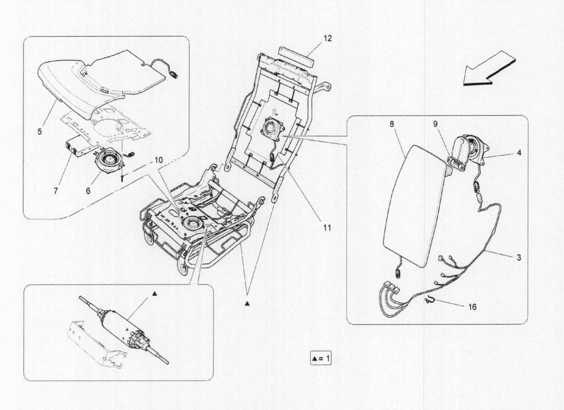 maserati qtp. v6 3.0 tds 275bhp 2017 sedili posteriori: schema delle parti dei meccanismi