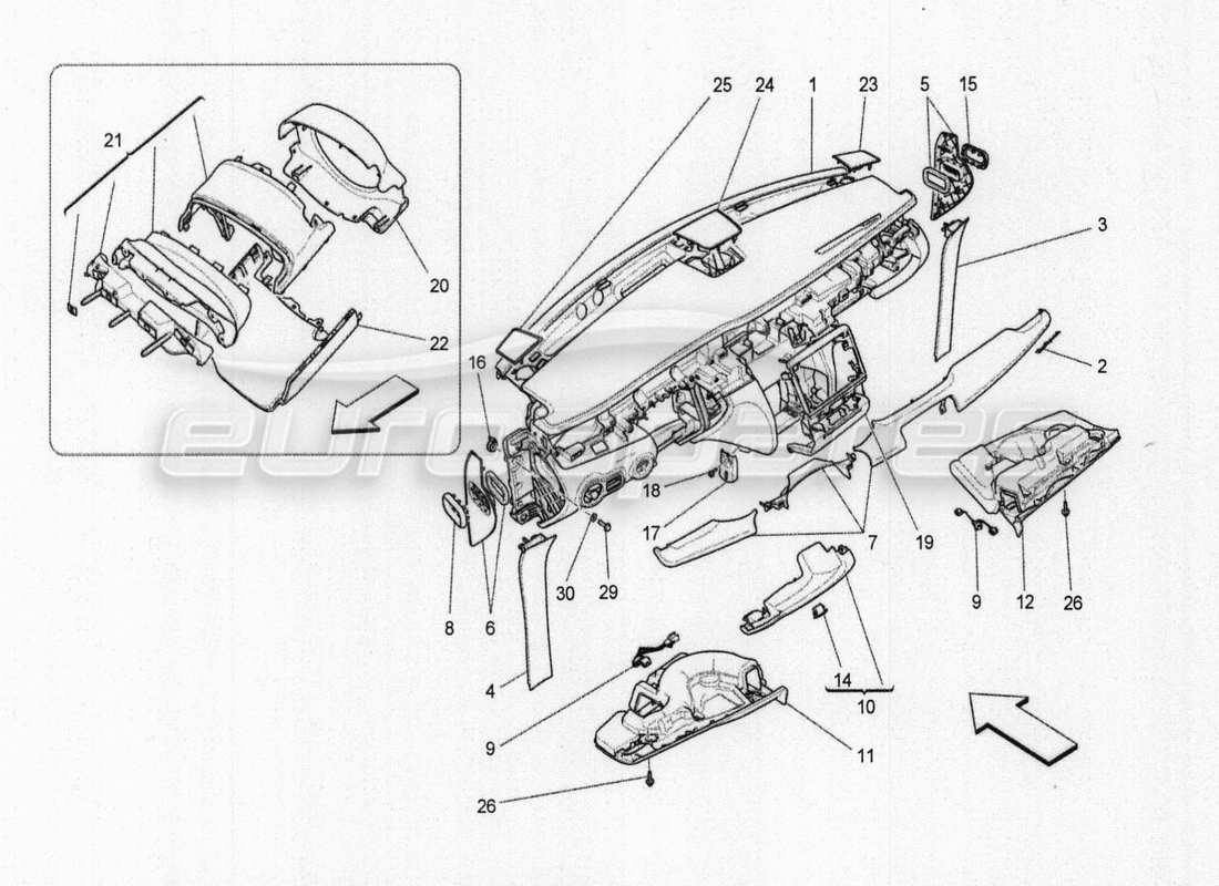 maserati qtp. v8 3.8 530bhp auto 2015 ripiano posteriore diagramma delle parti