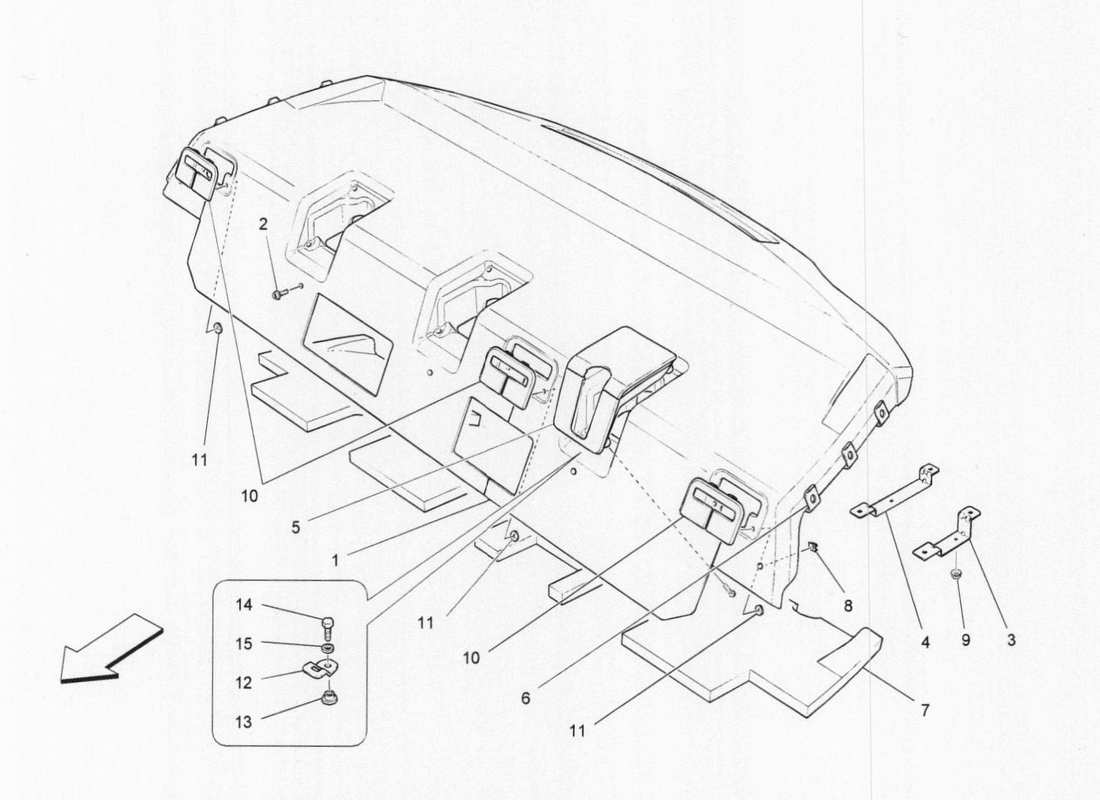 maserati qtp. v6 3.0 bt 410bhp 2015 ripiano posteriore diagramma delle parti