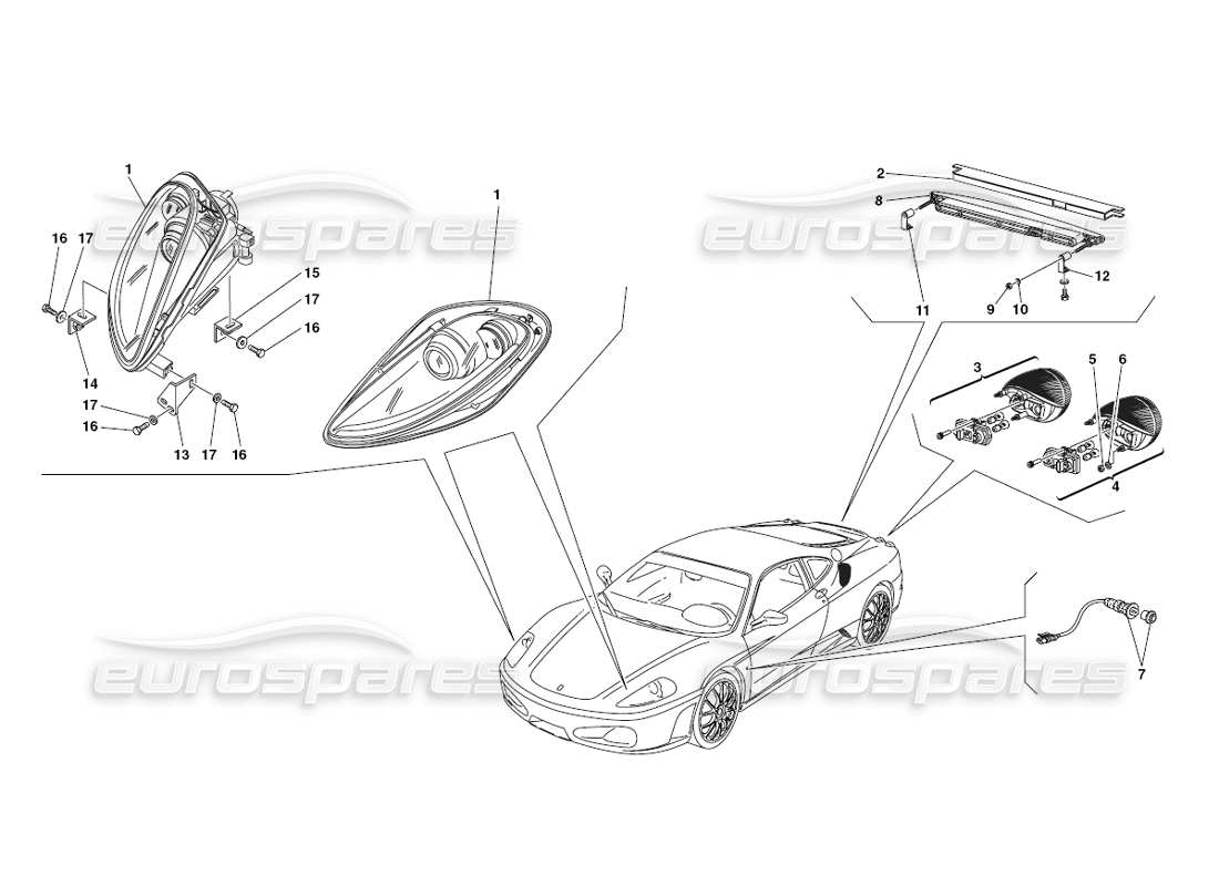 ferrari 430 challenge (2006) diagramma delle parti delle luci anteriori e posteriori