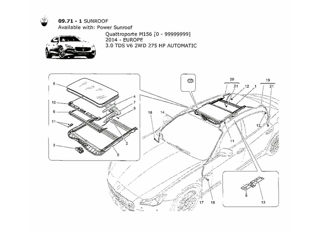 maserati qtp. v6 3.0 tds 275bhp 2014 diagramma delle parti del tetto apribile