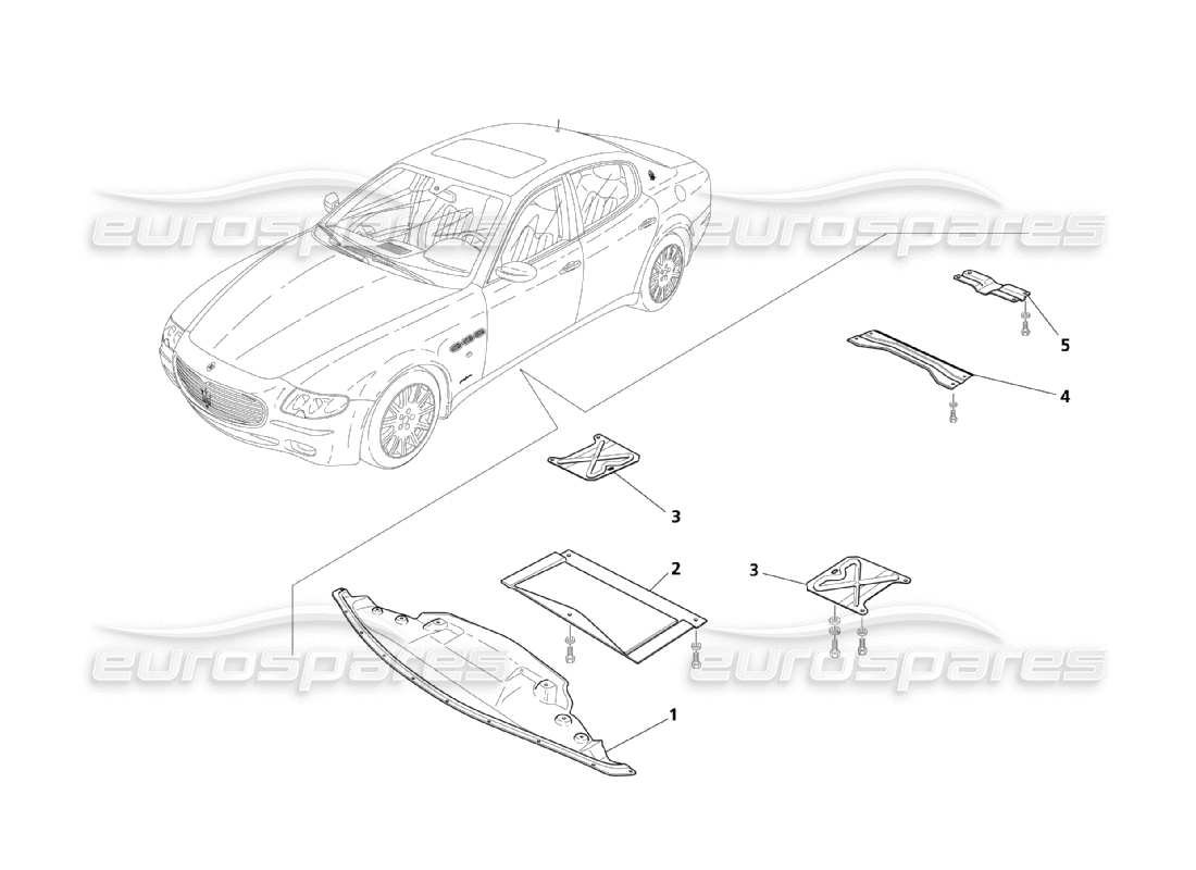 maserati qtp. (2003) 4.2 schema delle parti del pianale piatto e della protezione del sottoscocca